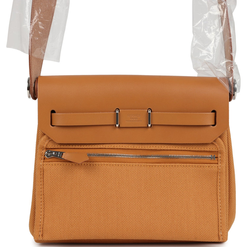 Hermes Herbag Zip 20 Mini Naturel Sable Toile Militaire Canvas and Vache Hunter Palladium Hardware