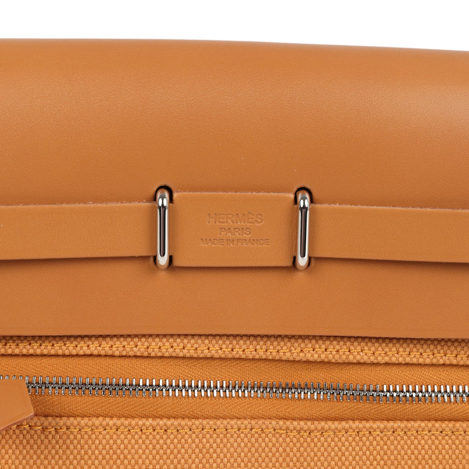 Hermes Herbag Zip 20 Mini Naturel Sable Toile Militaire Canvas and Vache Hunter Palladium Hardware