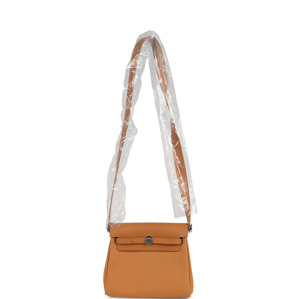 Hermes Herbag Zip 20 Mini Naturel Sable Toile Militaire Canvas and Vache Hunter Palladium Hardware