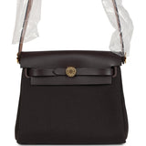 Hermes Herbag Zip 20 Mini Ebene Toile H Canvas and Vache Hunter Gold Hardware