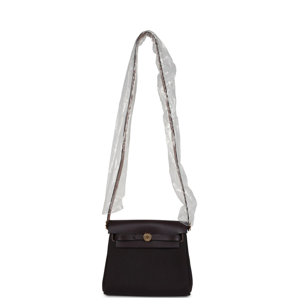 Hermes Herbag Zip 20 Mini Ebene Toile H Canvas and Vache Hunter Gold Hardware