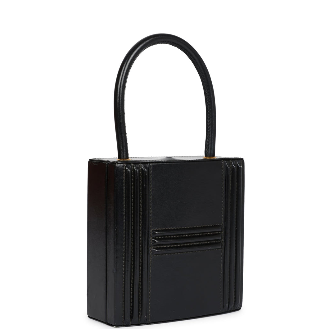 Hermes Mini Cadena Lock Bag Black Box Calf Gold Hardware