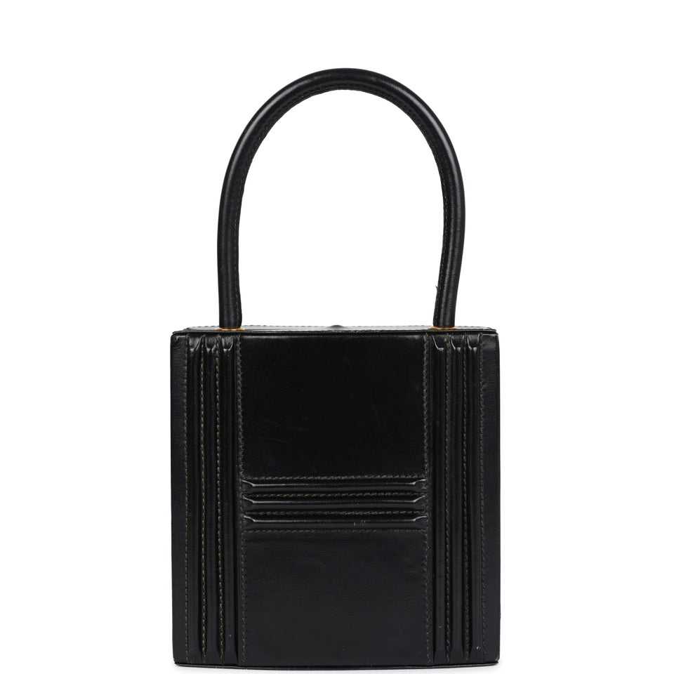 Hermes Mini Cadena Lock Bag Black Box Calf Gold Hardware