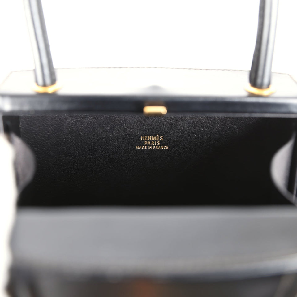 Hermes Mini Cadena Lock Bag Black Box Calf Gold Hardware