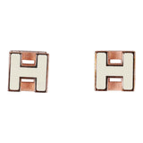 Hermes Cage d'H Earrings White Lacquered Rose Gold