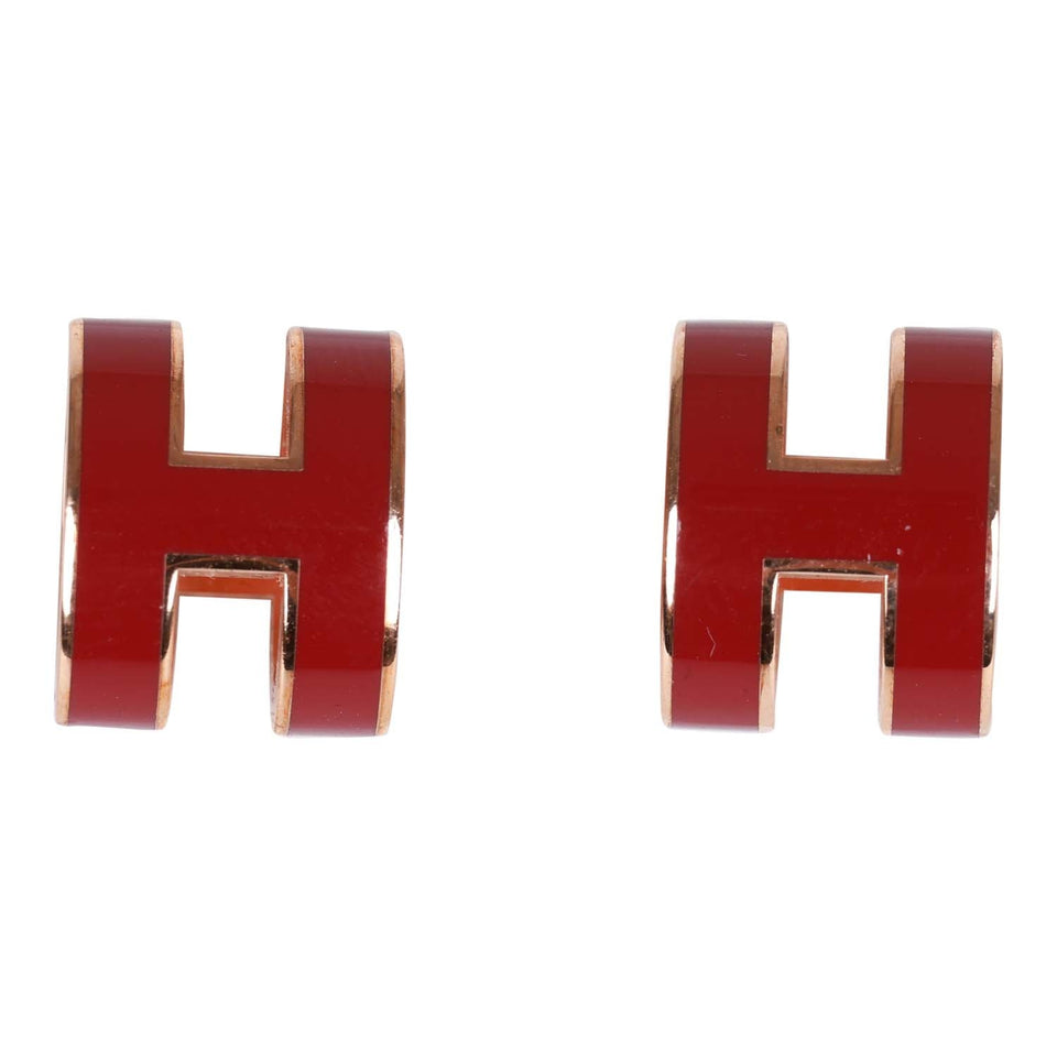 Hermes Red Enamel Mini Pop H Earrings