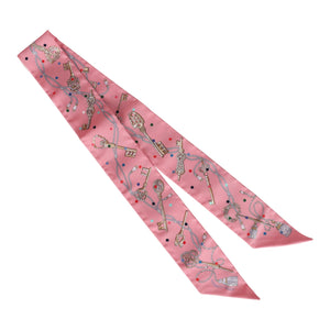 Hermes "Les Cles A Pois" Rose Silk Twilly Pair