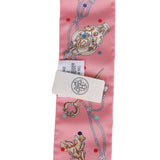 Hermes "Les Cles A Pois" Rose Silk Twilly Pair