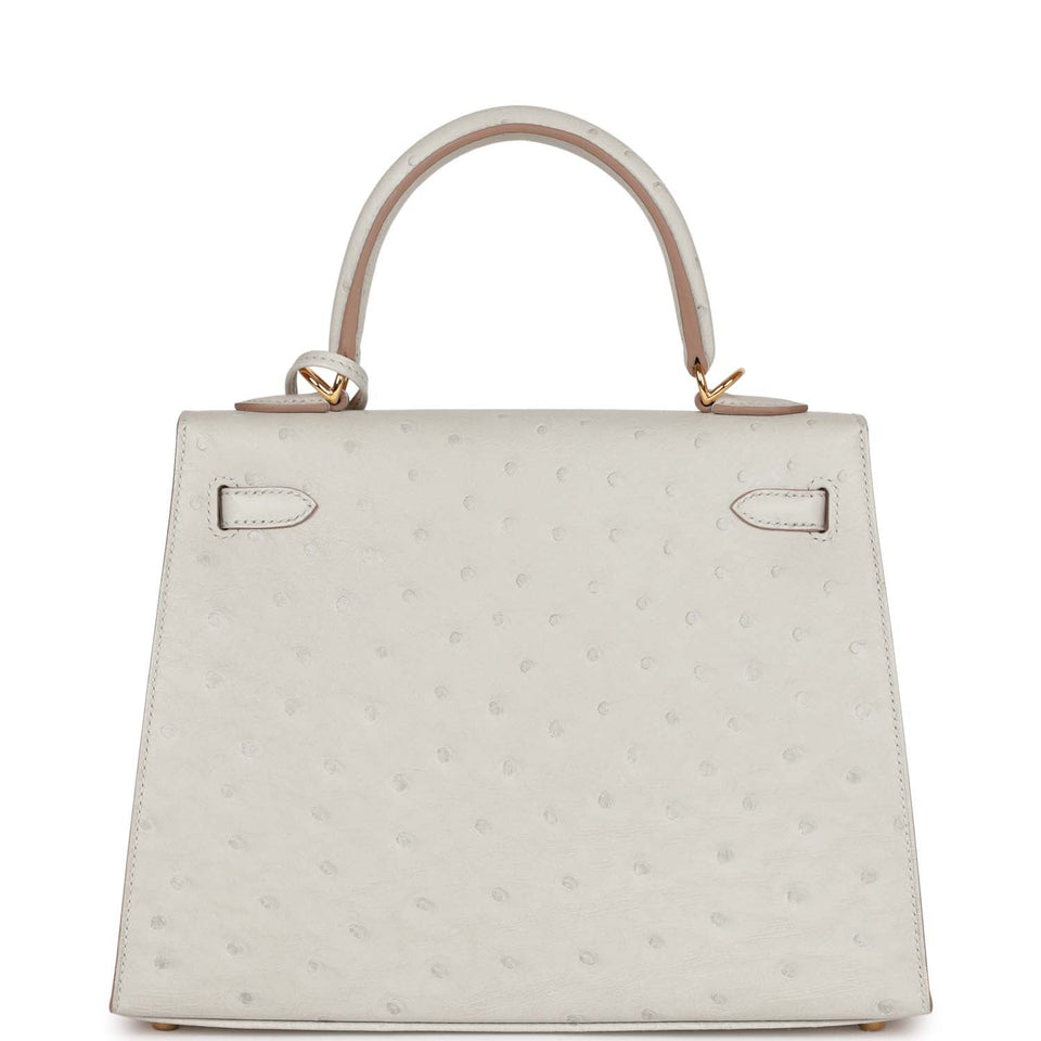 Hermes Kelly Sellier 25 Gris Perle Ostrich Gold Hardware