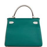 Hermes Special Order (HSS) Kelly Retourne 28 Malachite and Gris Perle Clemence Brushed Palladium Hardware