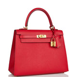 Hermes Kelly Sellier 25 Rouge Casaque Epsom Gold Hardware