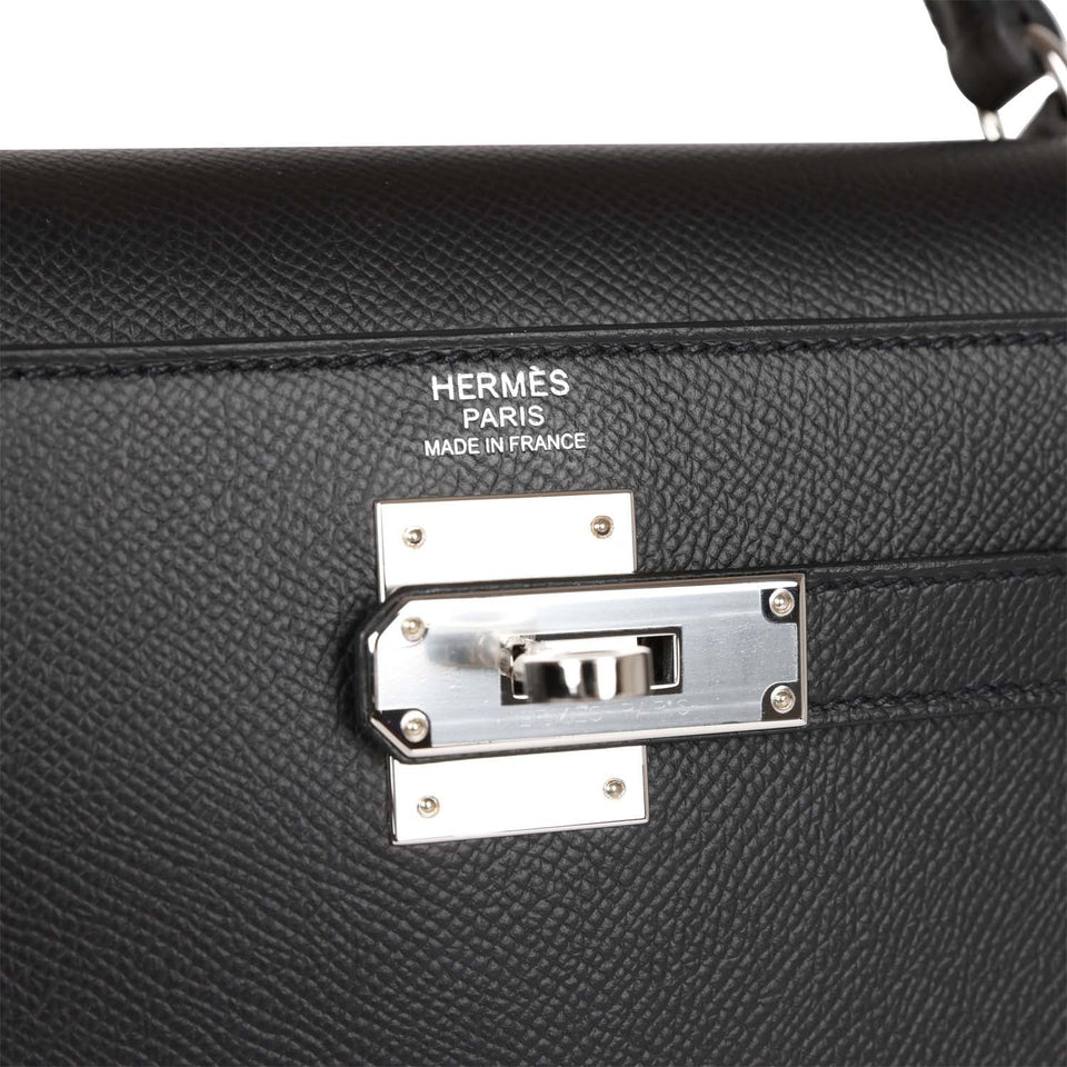 Hermes Kelly Sellier 32 Black Epsom Palladium Hardware