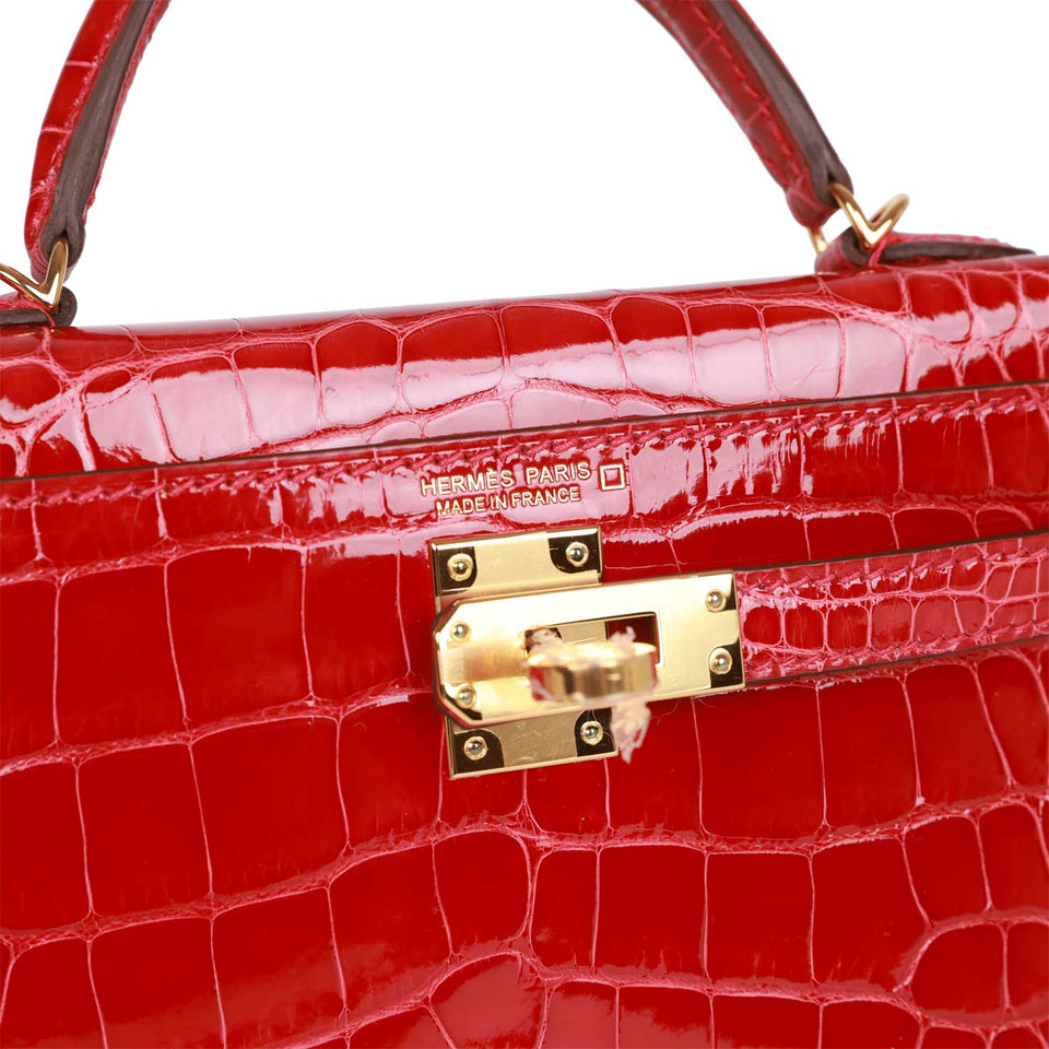 Hermes Kelly Sellier 20 Braise Shiny Alligator Gold Hardware