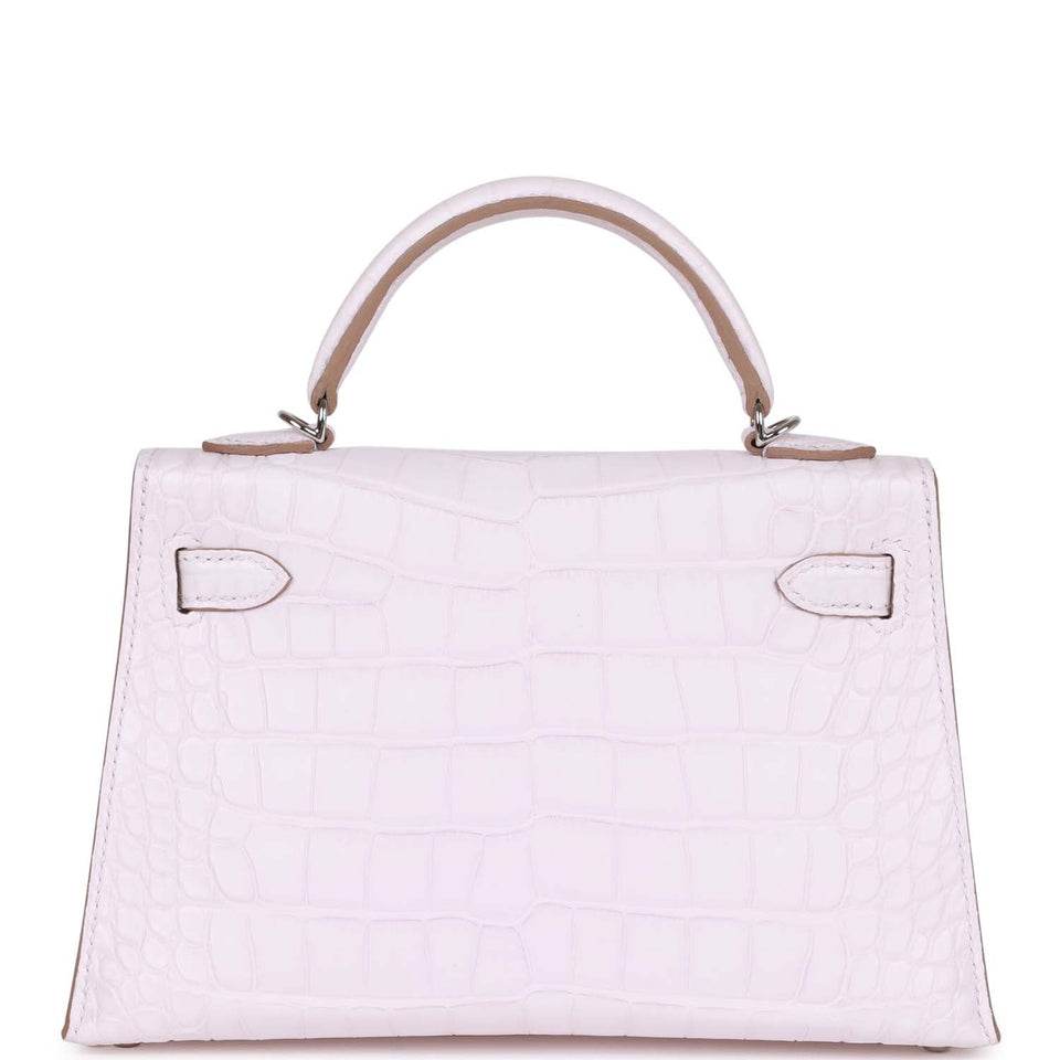 Hermes Kelly Sellier 20 Mauve Pale Satin Boreal Alligator Palladium Hardware