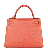 Hermes Kelly Sellier 28 Tangerine Ostrich Gold Hardware