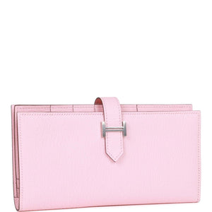 Hermes Bearn Gusset Wallet Rose Sakura Chevre Palladium Hardware
