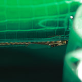 Hermes Special Order (HSS) Kelly Sellier 28 Emerald Shiny Niloticus Crocodile Gold Hardware