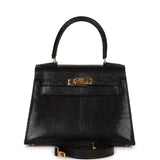 Vintage Hermes Kelly Sellier 20 Black Lizard Gold Hardware