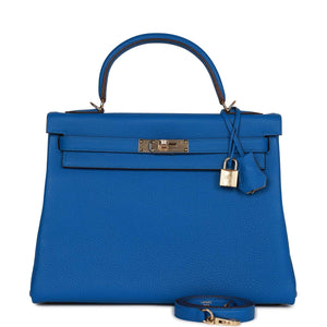 Hermes Special Order (HSS) Kelly Retourne 32 Bleu Royal Verso Togo Permabrass Hardware