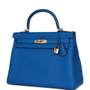 Hermes Special Order (HSS) Kelly Retourne 32 Bleu Royal Verso Togo Permabrass Hardware