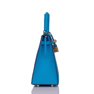 Hermes Kelly Sellier 25 Bleu Frida Epsom Gold Hardware