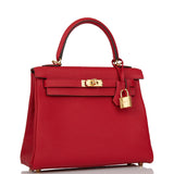 Hermes Kelly Retourne 25 Rouge Casaque Togo Gold Hardware