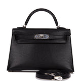 Hermes Kelly Sellier 20 Black Chevre Chamkila Palladium Hardware