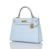 Hermes Kelly Sellier 25 Bleu Brume Epsom Gold Hardware