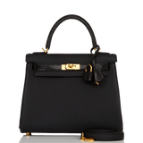 Hermes Kelly Retourne 25 Black Togo and Lizard Touch Gold Hardware