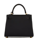 Hermes Kelly Retourne 25 Black Togo and Lizard Touch Gold Hardware