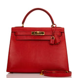 Hermes Kelly Sellier 28 Rouge Vif Lizard Niloticus Gold Hardware