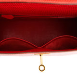 Hermes Kelly Sellier 28 Rouge Vif Lizard Niloticus Gold Hardware