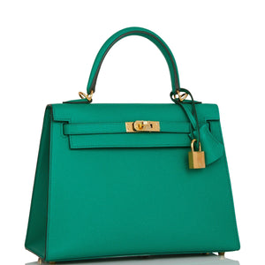 Hermes Kelly Sellier 25 Vert Jade Epsom Gold Hardware