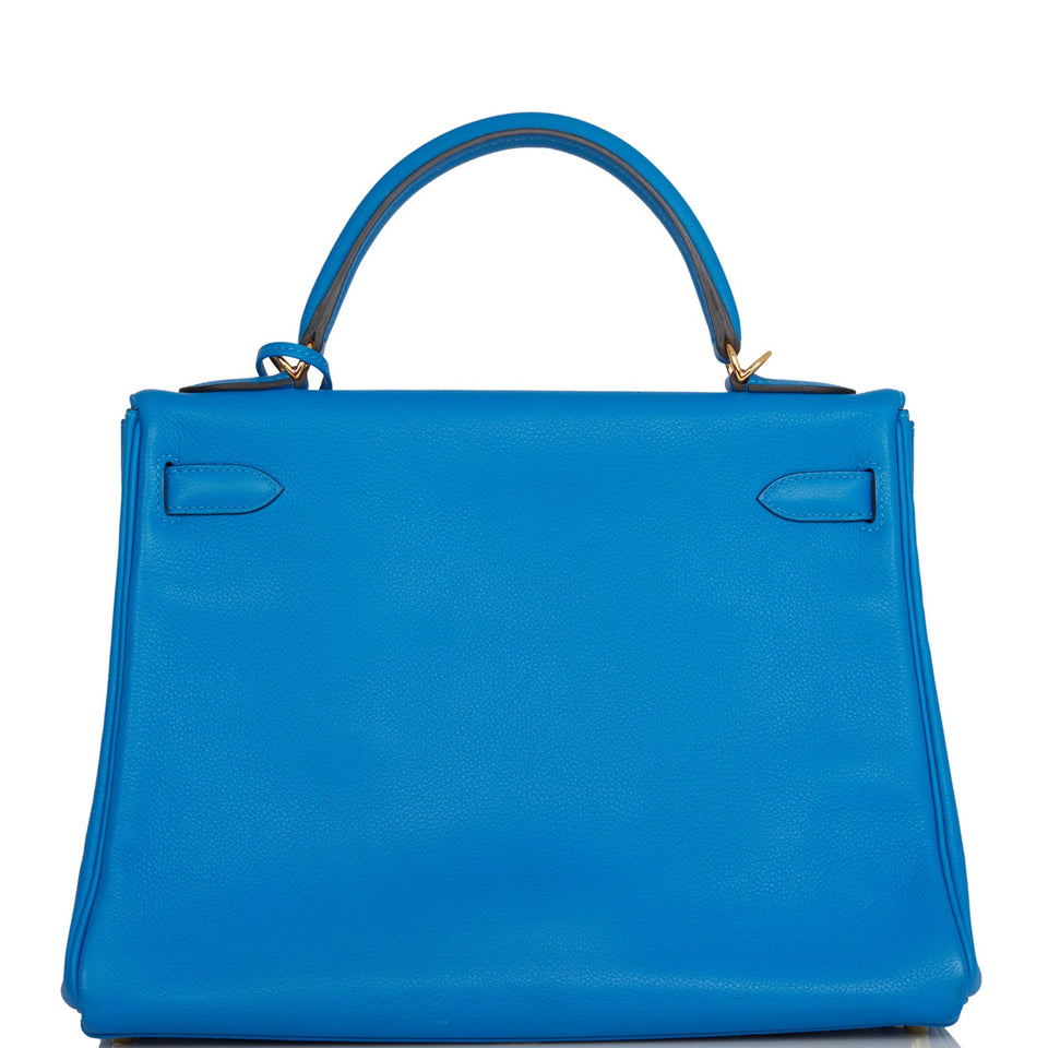 Hermes Kelly Retourne 32 Bleu Hydra Evercolor Gold Hardware