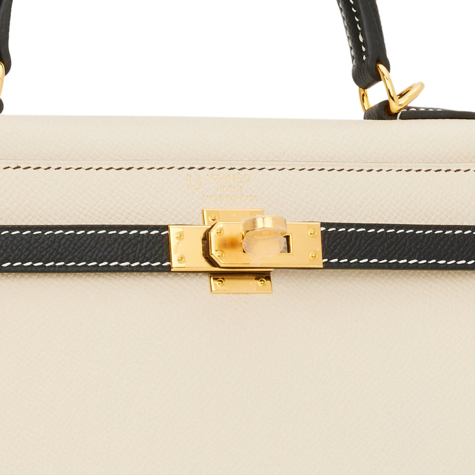 Hermes Special Order (HSS) Kelly Sellier 25 Nata and Black Epsom Gold Hardware