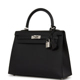 Hermes Kelly Sellier 25 Black Epsom Palladium Hardware