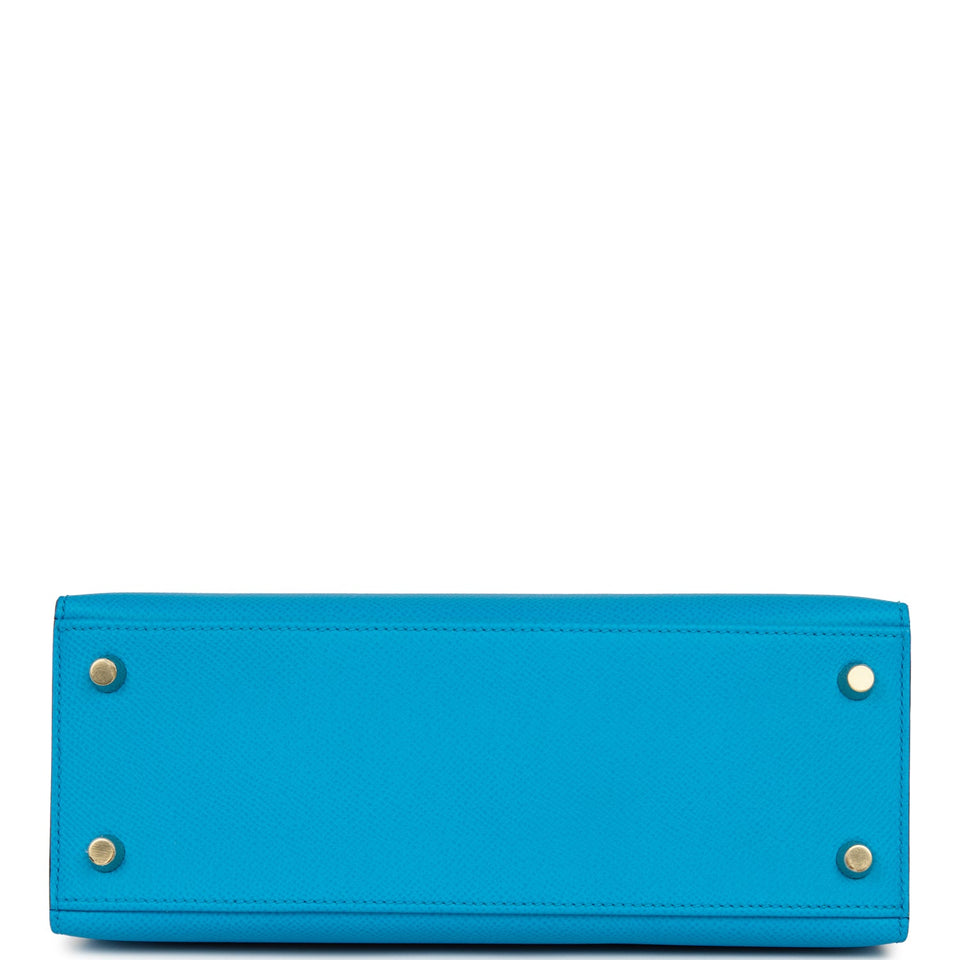 Hermes Kelly Sellier 25 Bleu Frida Epsom Gold Hardware