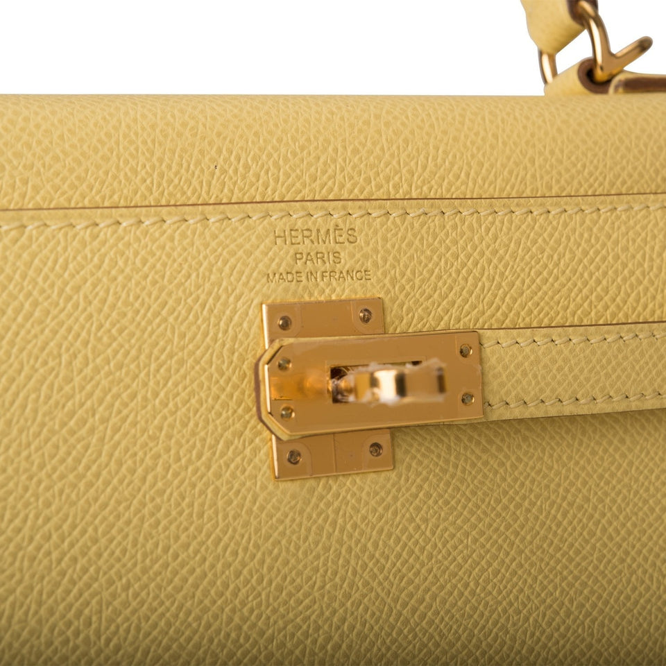 Hermes Kelly Sellier 25 Jaune Poussin Epsom Gold Hardware