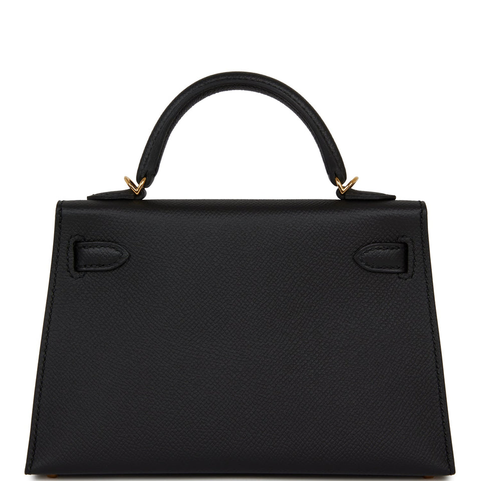 Hermes Kelly Sellier 20 Black Epsom Gold Hardware
