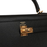Hermes Kelly Sellier 25 Black Epsom Gold Hardware