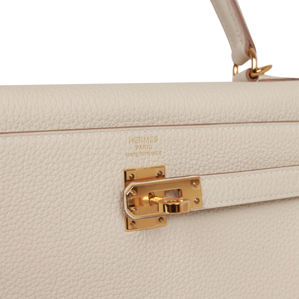 Hermes Kelly Retourne 25 Craie Togo Gold Hardware