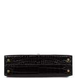 Hermes Kelly Sellier 20 Black Shiny Alligator Gold Hardware
