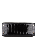 Hermes Kelly Sellier 28 Black Shiny Niloticus Crocodile Gold Hardware