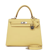 Hermes Kelly Sellier 25 Jaune Poussin Epsom Palladium Hardware