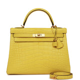 Hermes Special Order (HSS) Kelly Retourne 32 Mimosa Matte Alligator Gold Hardware