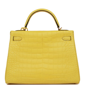 Hermes Special Order (HSS) Kelly Retourne 32 Mimosa Matte Alligator Gold Hardware