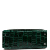 Hermes Kelly Sellier 25 Vert Fonce Shiny Alligator Palladium Hardware
