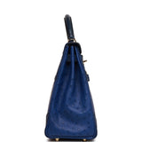 Hermes Ghillies Kelly Retourne 32 Bleu Saphir, Bleu Iris and Bleu de Malte Ostrich Permabrass Hardware