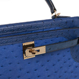 Hermes Ghillies Kelly Retourne 32 Bleu Saphir, Bleu Iris and Bleu de Malte Ostrich Permabrass Hardware