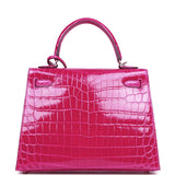 Hermes Kelly Sellier 25 Rose Pourpre Shiny Niloticus Crocodile Palladium Hardware
